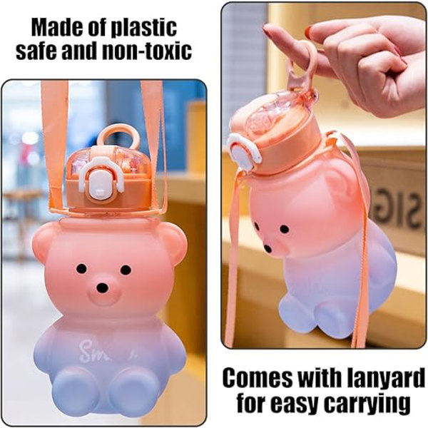 1 kpl karhu vesipullo, sarjakuvahahmo lasten vesipullo, Kawaii vesipullo, vesipullo olkahihnalla