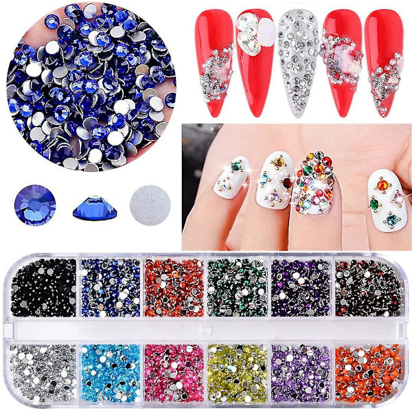5 lådor färgglada nagelkonst strass kit - Flerfärgade nagelkristallpärlor nageldiamanter nagelhästögastrass med pincett och nagelkonstborste för