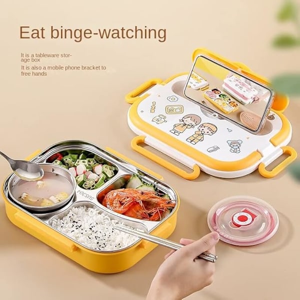 Bento-låda,  läckagesäker stapelbar lunchlåda , lunchbehållare för arbete/skola och måltidsförberedelse (gul) rosa