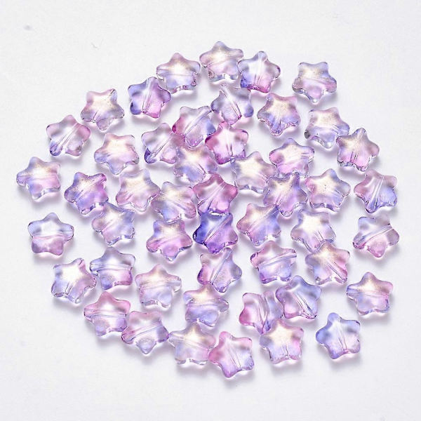 Spraymalet Glasperler med Glitterpulver Stjerne Lilla 8x8,5x4mm Hul: 1mm