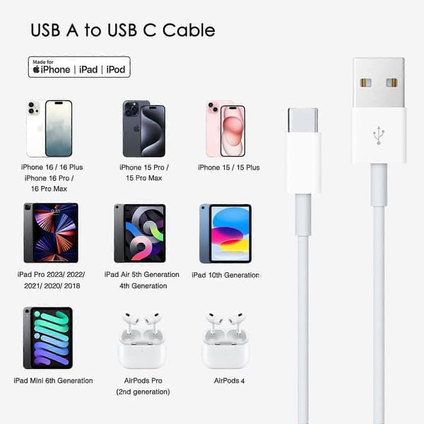 2025 Nyeste Carplay Datakabel for iPhone 15/16, USB A til USB C Datakabel
