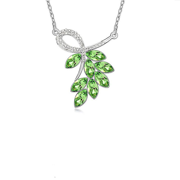 Halskjedeanheng Dame, dekorert med grønne Swarovski-krystallblader og 925 sølv Green