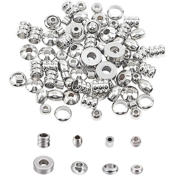 8 Former Lösa Pärlor 160st Distanspärlor Rostfritt Stål Lösa Pärlor Metall Distanspärlor Slät Yta Pärlor för DIY Armband Halsband Smyckestillverkning,