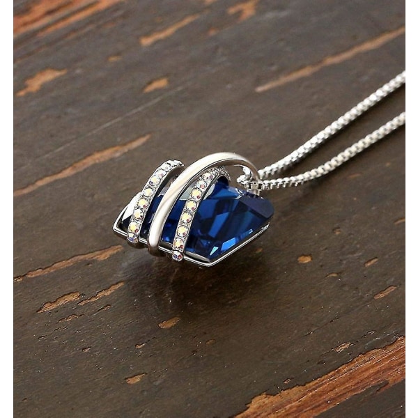 Önskestenshängehalsband med födelsestenskristall, 18k roséguldpläterad/silverton, 18" + 2" Sapphire Blue -
