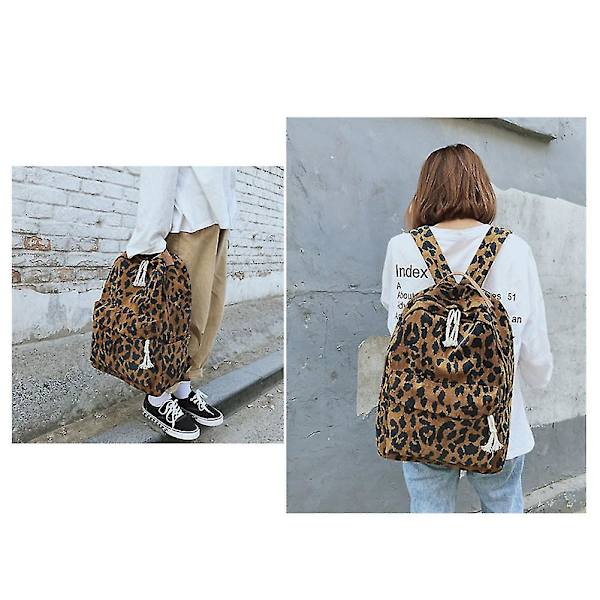 Kvinnor Flickor Ryggsäck Leopard Print Stor Kapacitet Dragkedja Mode För Skola Resor