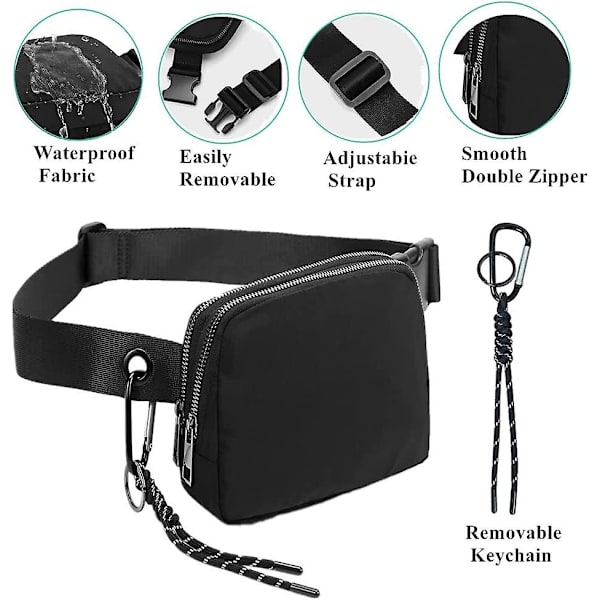 Vyölaukut naisille ja miehille, Crossbody-vyölaukut muoti Mini-vyölaukku, säädettävä hihna Bum-laukku juoksuun, patikointiin, matkustamiseen, treeniin, irrotettavalla avaimenperällä