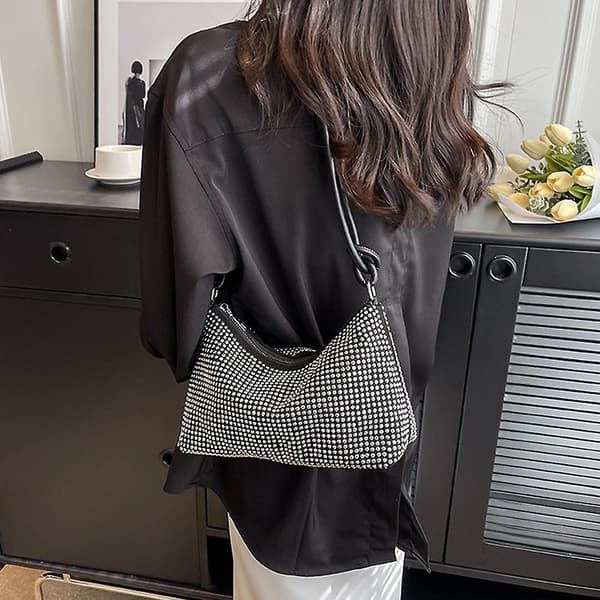 Rhinestone-plånböcker Koppling för kvinnor-chic kväll väskor, glänsande Crossbody Handväskor för festklubb Bröllop silvery