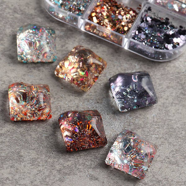 6 Laatikkoa Kynsisettejä ja Kynsipuuteria, Kynsitaide Glitter Sekoitettu Kiiltävä Kynsien Koristeluun DIY style3