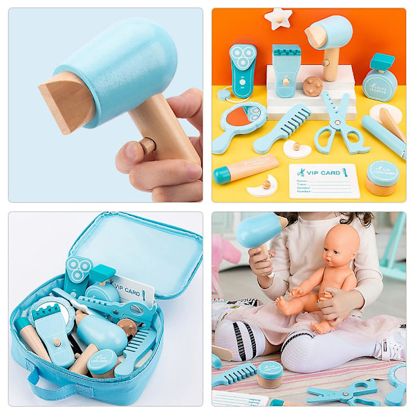 1 Set Trä Hårstylist Leksak Barn Hår Salong Lekset Barber Låtsas Lek Leksaker Kit Hårstyling Lekset för Barn