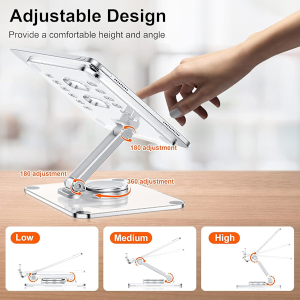 Akryl Tablet Stand Holder med 360 Graders Roterende Base, Foldbar Justerbar Transparent Tablet Holder til Skrivebord Hjem, Kompatibel med iPad Pro Air Mini