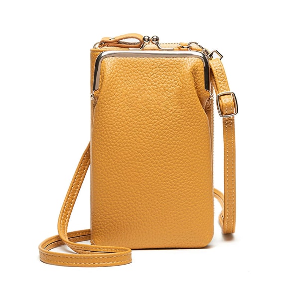 Kvinnors mobiltelefonväska med stor kapacitet Litchi-korn design för utomhus skola kontor pendling Yellow
