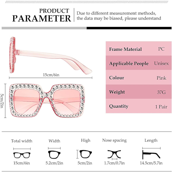 Oversized Rhinestone Solbriller Firkantet Unisex Diamant Bling Bling Briller Rosa Gave