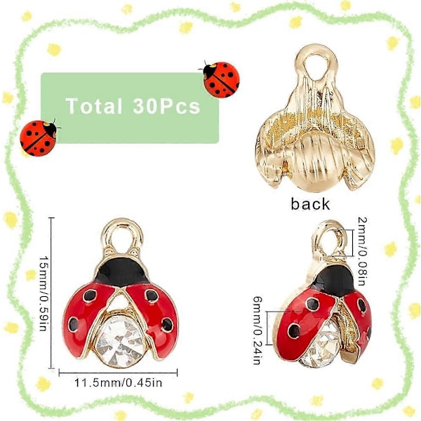 1 Æske 30 stk. Mariehøne Charms Mariehøne Charm Lille Legering Guld Rhinestone Emalje Lykkebringende Rød Sød Insekt Charms Bulk til Smykkefremstilling Charms Forsyninger DIY