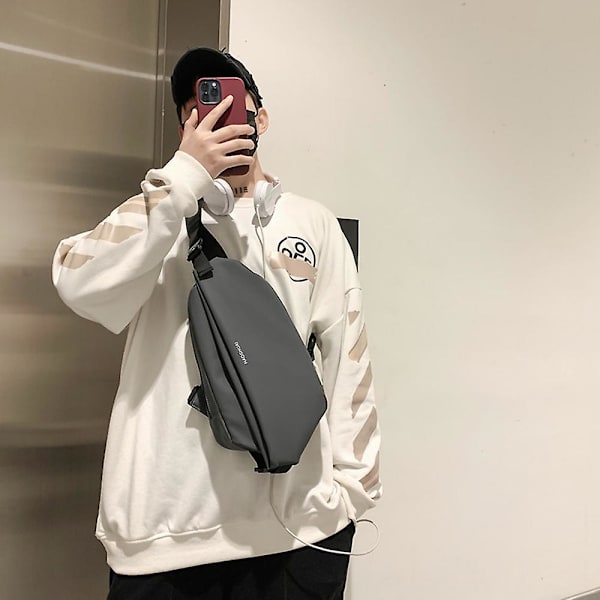 Svart axelväska för kvinnor och män, vattentät ryggsäck för resor, crossbody bröstväska, mångsidig dagryggsäck grey