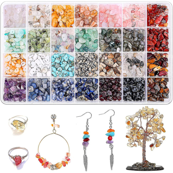 1400 st Kristallsmyckestillverkning, 28 färger ädelstenspärlor för smycketillverkning, oregelbundna stenpärlor för halsband Armbandsring Örhängentillverkning