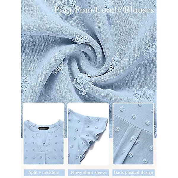 Sommerbluse for kvinner med V-hals, topp med korte volangermer Blue 2XL