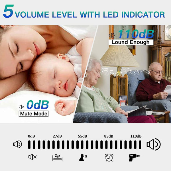 Trådløse dørklokker, 55 melodier, 5-niveau lydstyrke og, ip55 vandtæt, med 300 meter, LED-blink, plug-in-sort