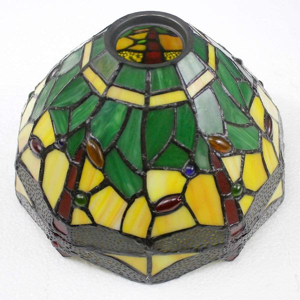 Grön gul bordslampa i Tiffany-stil med metallblad, 8x10x21 tum, skrivbordslampa, dekor för små utrymmen, sovrum, hemmakontor