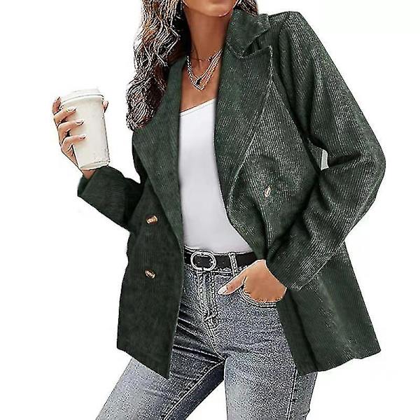 Kordfløyelsjakke for kvinner, ensfarget, løs jakke med jakkeslag, moteriktig yttertøy med lange ermer for 2XL Khaki