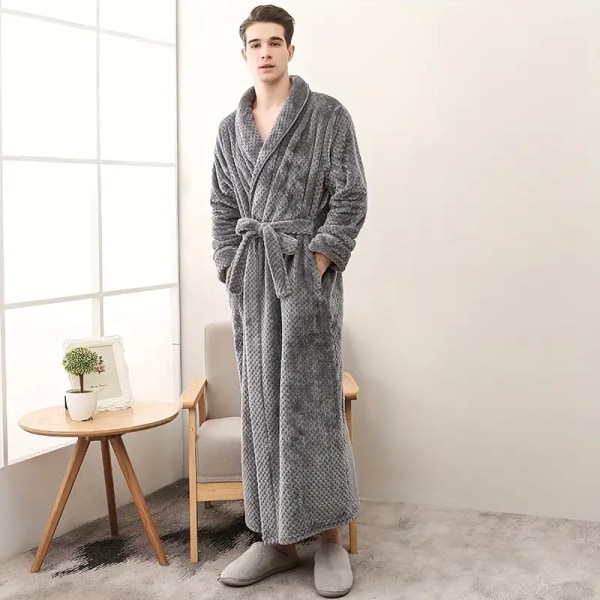 1 st badrock i parstil, förtjockad långärmad lång badrock, supermjuka loungekläder, lång morgonrock för höst och vinter, badrumstillbehör 3XL grey