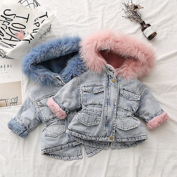 Lasten Denim Hupullinen Takki Lämmin Pitkähihainen Paksu Talvi Ulkoiluun 100cm A
