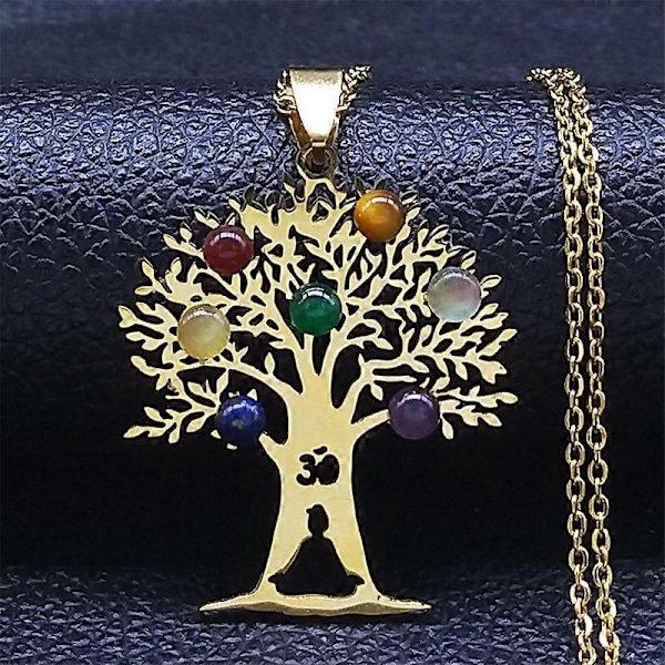 Helig Geometri 7 Chakra Metatron Hjärthalsband Livets Blomma Rostfritt Stål Opalsten Halsband Reiki Healing Smycken N1120S B 50CM O GD