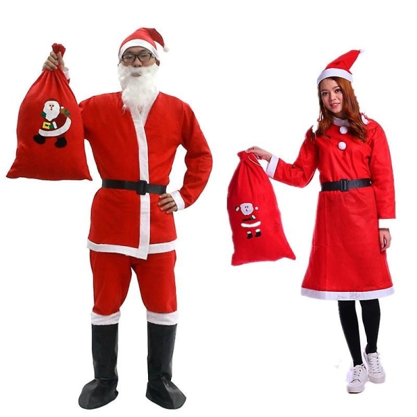 7-delad tomtedräkt juldräkt för vuxna dräktkläder cosplay Men
