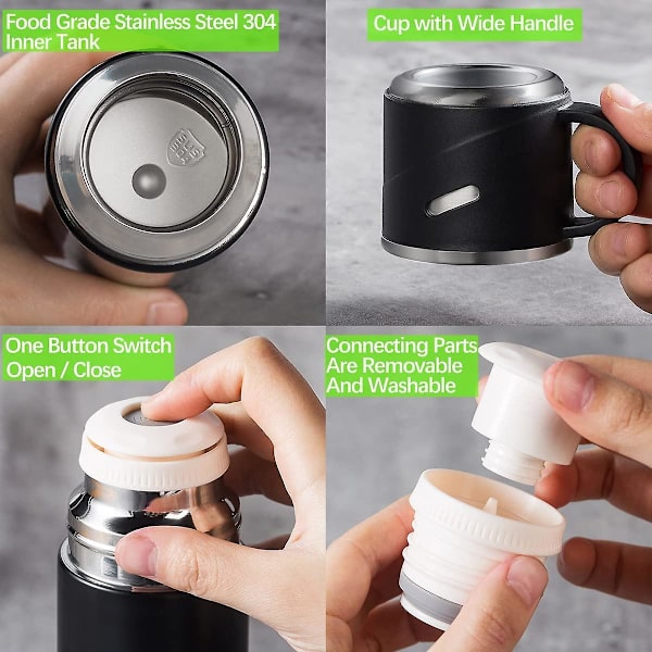 Vakuumflaska 410ml, återanvändbar resmugg med lock, isolerad vattenflaska (410ml/ 13.87oz, himmelsblå)