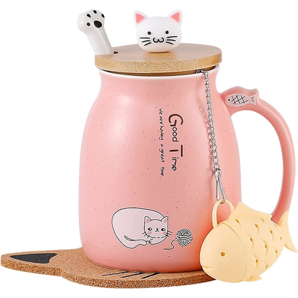 Kissa Muki Söpö Keraaminen Kahvikuppi Suloisella Kissan Kannella, Kissan Tassu Lusikka, kawaii Lasinalunen, Uutuus Aamukuppi Tee Maito Joulu Muki 380ml