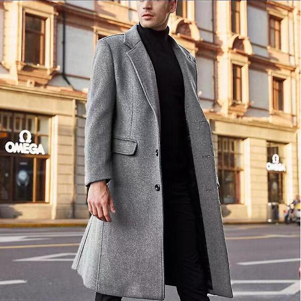 Herre Casual Trenchcoat Slim Fit Lang Jakke Overfrakke Grey L
