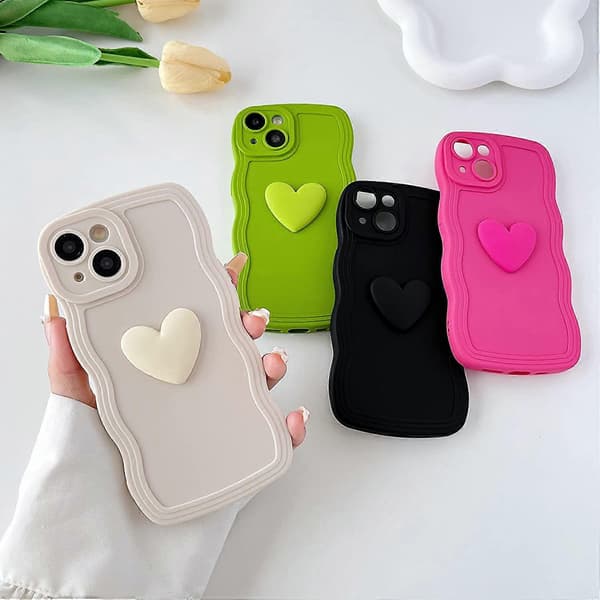 Sød 3D Kærlighedshjerte Krøllet Bølge Ramme Blød Kompatibel med iPhone Case (Sort, iPhone 13) Red iPhone 11 Pro Max