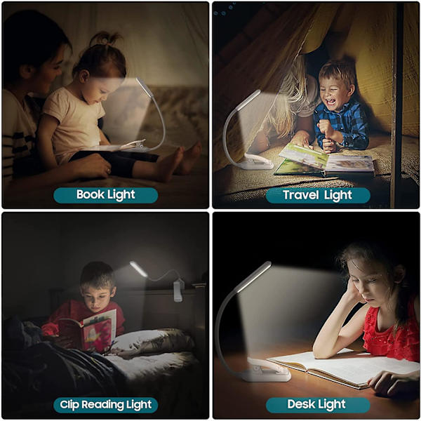9 LED Læselampe, Genopladelig Læselampe i 3 Lysstyrkeindstillinger (køligt hvidt/varmt gult), sort