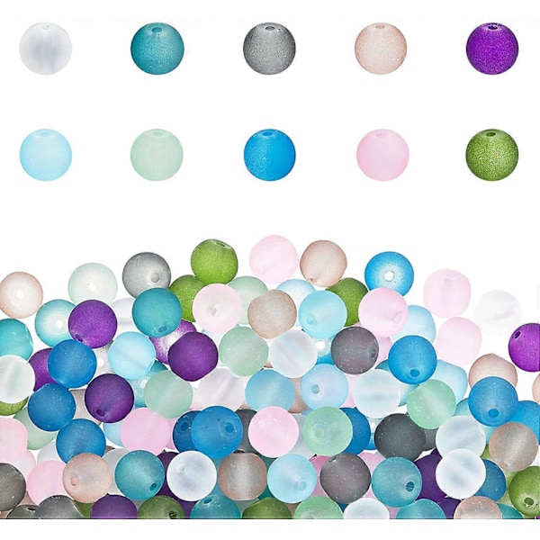 250 st Frosted Glaspärlor 8mm Godisfärgade Frosted Pärlor Bulk Sommarblå Lösa Pärlor Distanser