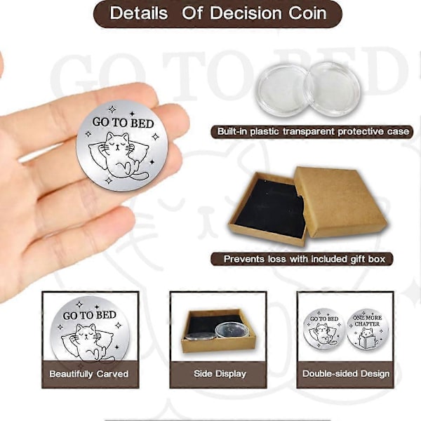 2 st Funny Destiny Flip Coins GO to Bed Beslutningsmynt En Till Kapitel Utmaningsmynt Dubbelsidigt Beslutningsmynt Flip Coin för Spelbokälskare Läsare