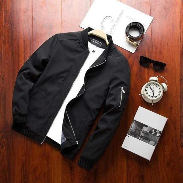 Flight Bomberjakke Mote Casual Glidelåslukking Trendy Jakker Kåpe Menn L Black