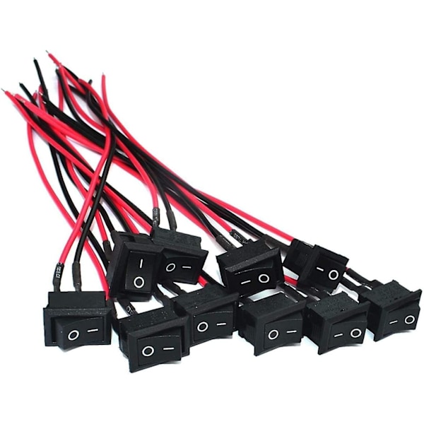 AC 6A/250V 10A/125V 2 Lödanslutning Spst På/Av Mini Båt Kabelansluten Vippströmbrytare 2-Pin Toggle Spst Strömbrytare Snäppfäste Med Kablar