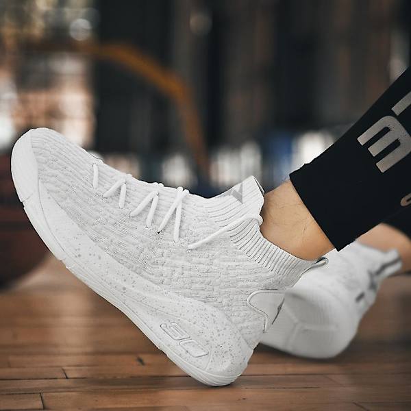 Herre Basketballsko Åndbare Skridsikre Sports Løbesko 6907 White EU 45