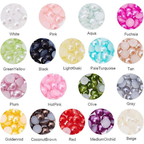 2880 stk. ABS Akryl Halvrunde Flate Bakside Imitasjonsperler Cabochon Diameter 6mm Blandet Farge for Håndverk DIY Gaveproduksjon