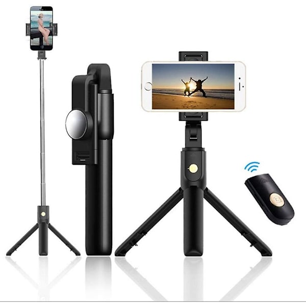 360-rotasjon Bluetooth Selfie Stick, teleskopisk med telefonholder, 3-i-1 stativ Monopod, trådløs fjernkontroll