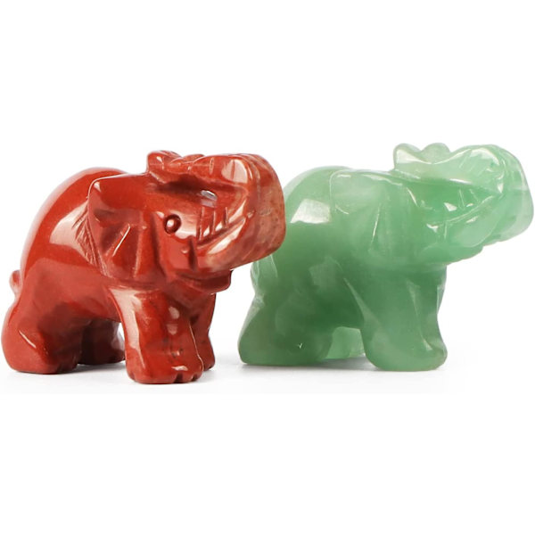 1,6 tommer Rød Jaspis Grøn Aventurin Krystal Elefant Statue Håndskåret Ædelsten Elefant Figur Dyrekollektion Healing Reiki Lommesten Dec