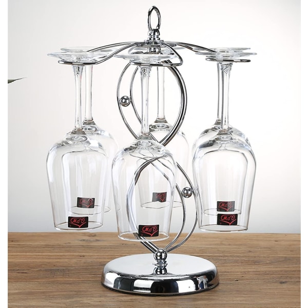 Vinglashållare - Bänkskiva metallvinhållare Vertikal vinglasställ för barköksbord, erbjuder 6 vinglas, silver
