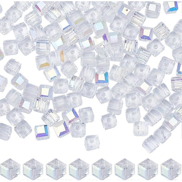 1 æske med ca. 294 stk. 4 mm krystalterningperler, klare firkantede glasperler, transparent AB-farve, elektropletterede facetslebne afstandsstykkeperler til smykkefremstilling, perlesortiment