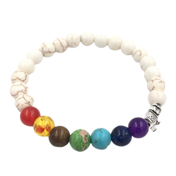 7 Chakra Armband 8mm Svart Frostad Armband 3d Buddhas Huvud + Energistens Färgglada White Pines