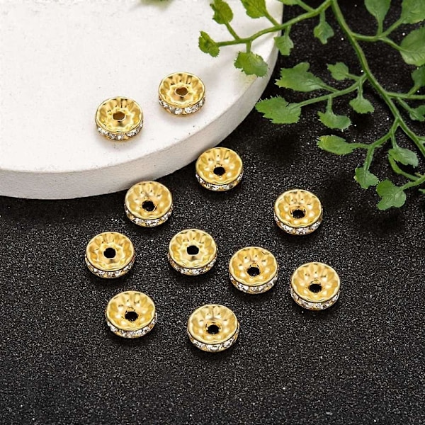 500 st Iron Rhinestone Spacer Pärlor Klass A Rak Kant Rondelle Guld Färg Klar