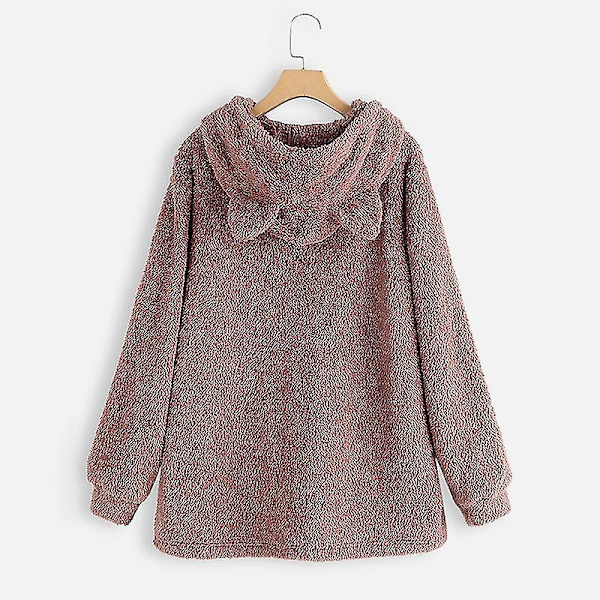 Oversized Fleece Huppari Kissankorvilla Naisten Syksy Talvi Pusero Kaksipuolinen Pehmo L Wine Red