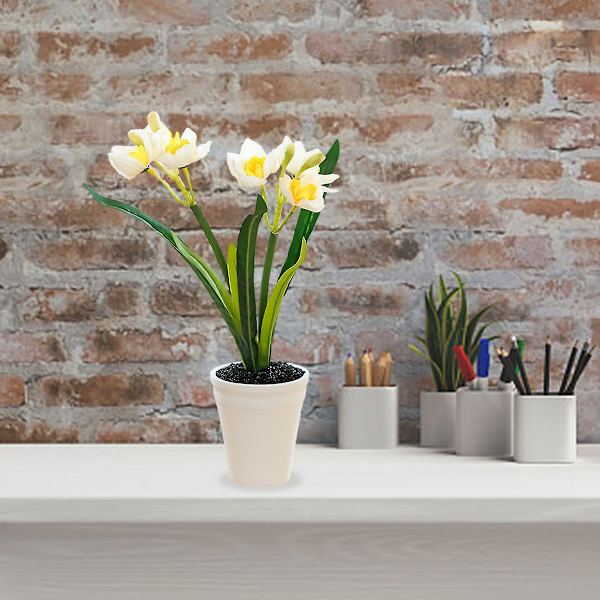 Tvåhövdad Narcissus Liten Bonsai Kreativa Prydnader Simulering Blomdekorationer Konstgjord Simulering Blom Grön Växtkrukor white