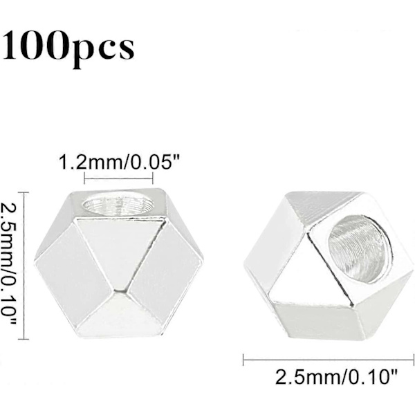 100 stk. Cube Spacer Perler Mini Hjørneløse Cube Firkantede Perler Facetterede Metalperler Diamantskåret Løse Perler til Perler DIY Smykkefremstilling Håndværk Håndlavet Su