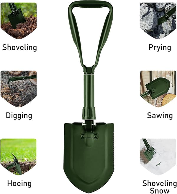 58cm hopfällbar spade, multifunktionsspade i kolstål (grön)