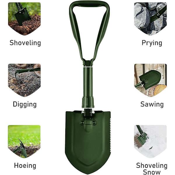 58cm Sammenleggbar Spade, karbonstål Multifunksjonsspade (grønn)