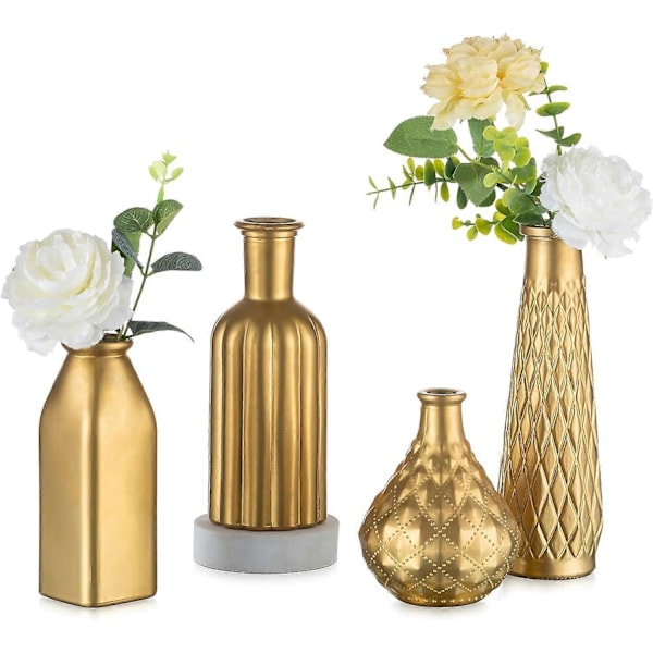 4-pack Guldvaser, Glasvaser Bulk Vintage Flaskor För Bröllopsdekorationer, Blomsterarrangemang
